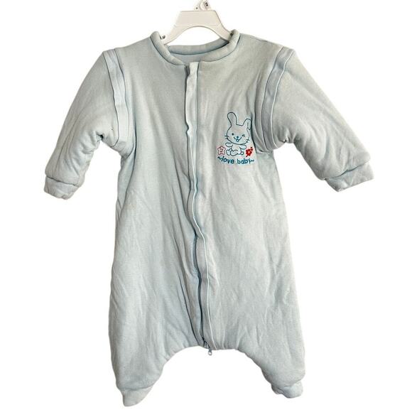 Light Blue Size 3 to 6 months Baby Boy Zip Love Cat Sleepsuit One Piece FLAWED - Picture 1 of 10